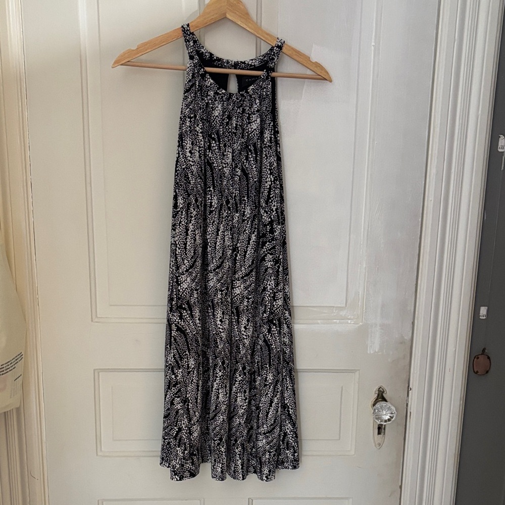 Tahari Black and White Asymmetrical Halter  Dress